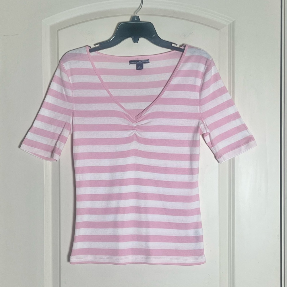 American Living Pink and White Stripe Cotton T shirt small
